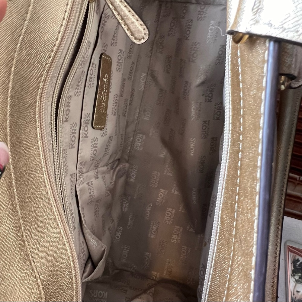 Michael Kors Metallic Gold Saffiano Shoulder Tote - Picture 7 of 15